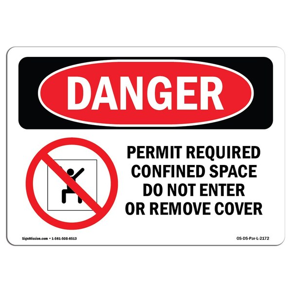 OSHA Danger Sign, Permit Required Confined, 24in X 18in Rigid Plastic, 24" W, 18" H, Landscape